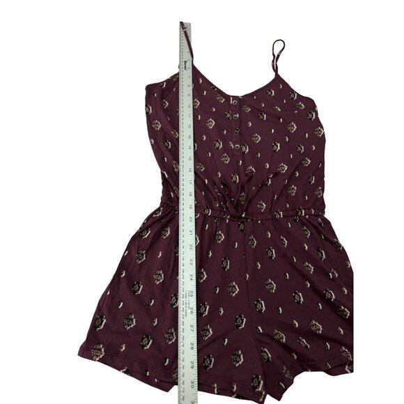 Aero Seriously Soft Jr. Womens Sz S Burgundy Floral Print Spaghetti Strap Romper - Picture 10 of 10